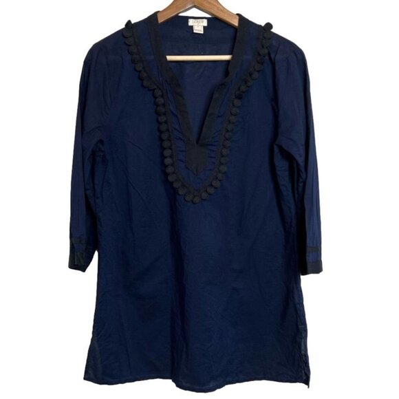 J Crew Factory Womens Size Small Blue Black Pom Pom Tunic Swim Coverup Coastal - Picture 1 of 12